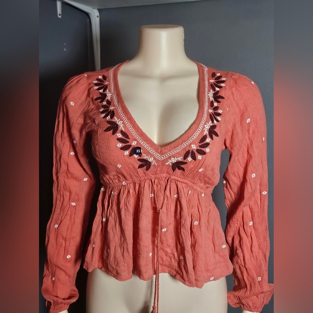 Abercrombie & Fitch Terracotta Embroidered Blouse